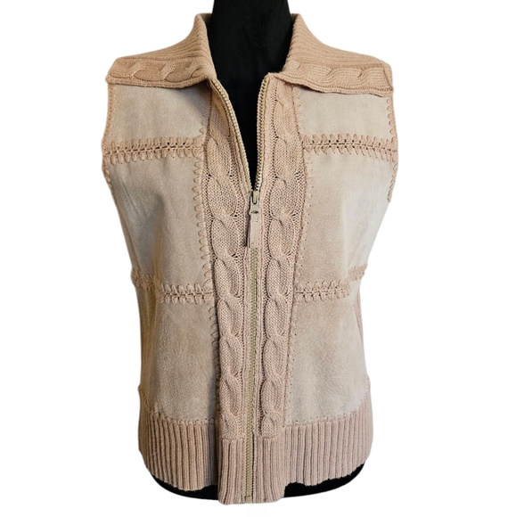 Vintage Designers Studio Originals Tan Suede Cable Knit Sweater Vest Size S - Picture 1 of 6